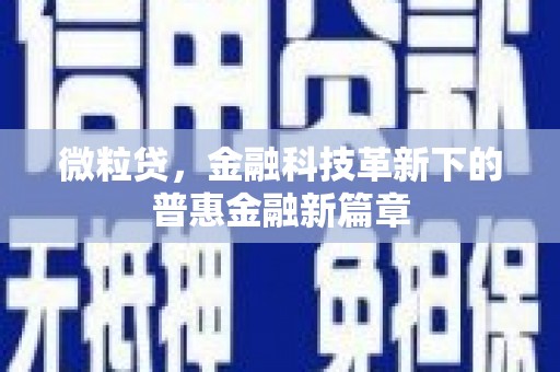 树林微粒贷，金融科技革新下的普惠金融新篇章